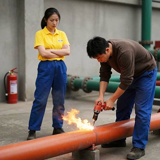 Dynamic Industrial Scene with Fire and Action