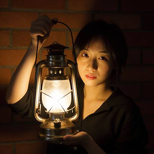 Woman with Glowing Vintage Gas Lamp