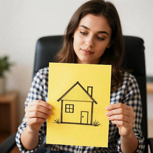 Woman Holding Hand-Drawn House Indoors