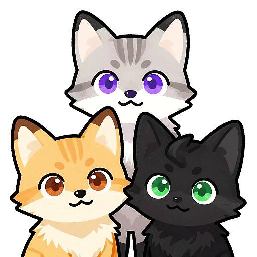 Playful Cartoon Fox Trio Portrait