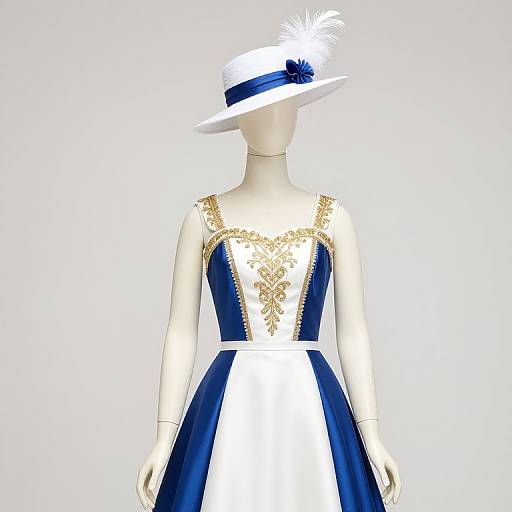 Mannequin in Embroidered Dress and Feathered Hat