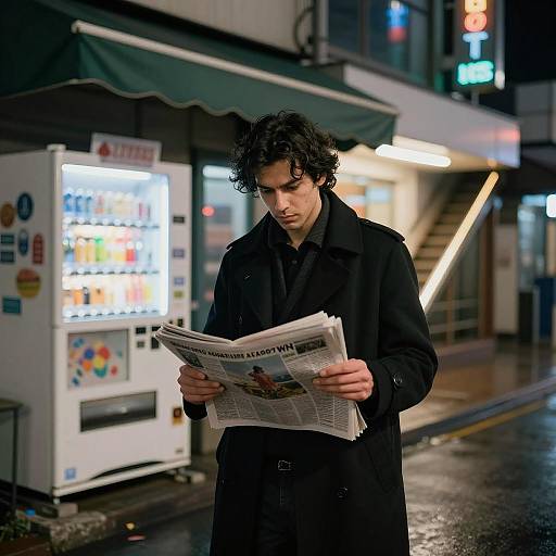Serious Man in Urban Night Scene