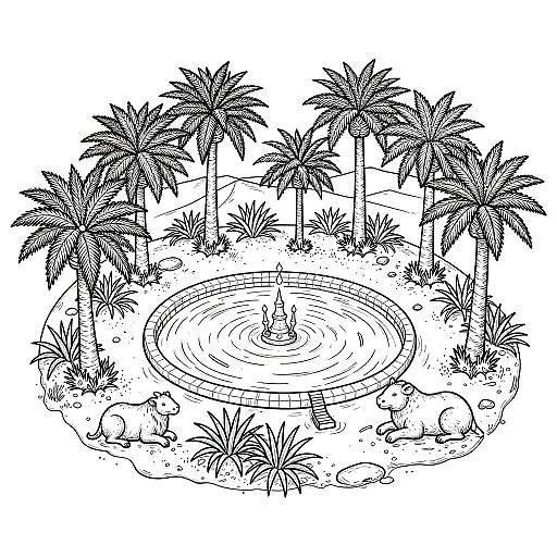 Serene Desert Oasis Coloring Page
