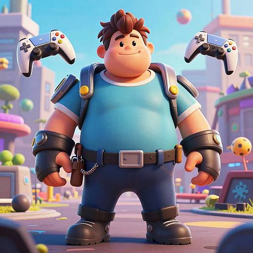 Joyful Fortnite Gamer with Oversized Gear