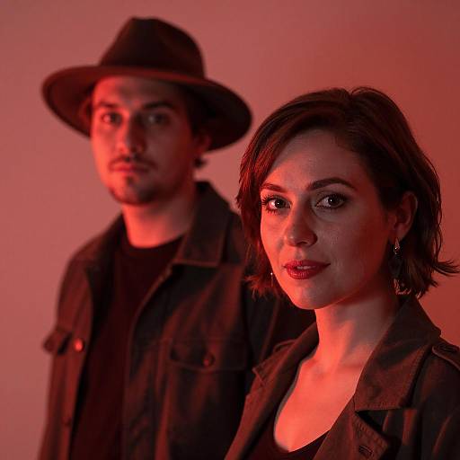 Red-Lit Room with Smiling Couple