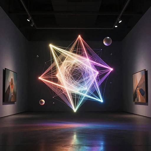 AI Generated Glowing Geometric Art in Futuristic Gallery