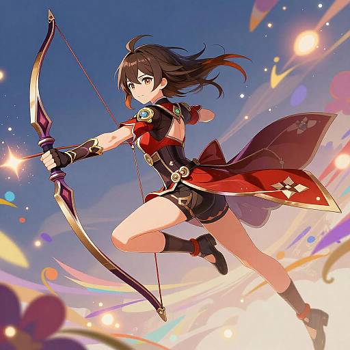 Anime Archer Mid-Leap in Floral Glow