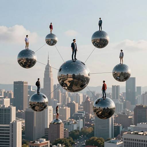 Floating Sphere City Connected by Thoughts