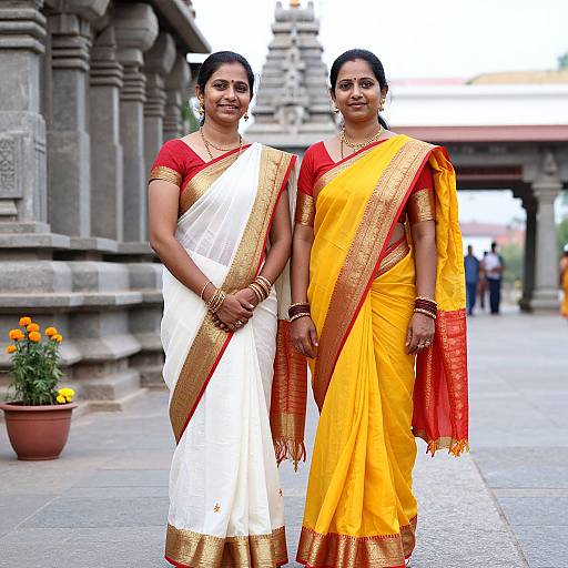 Two Indian Women in Temple Courtyard