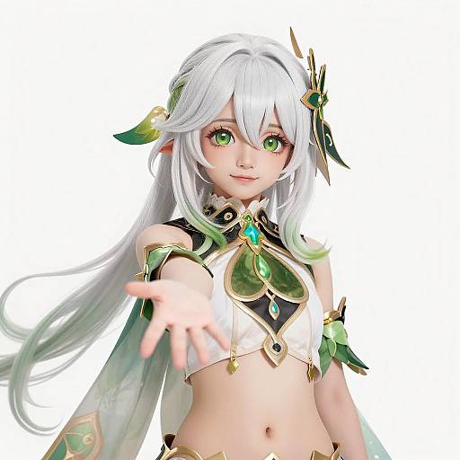 Anime Woman with White Hair and Gem