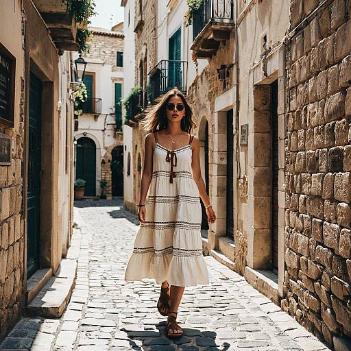 Woman Walking in Mediterranean Alleyway