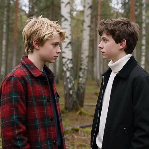 Intense Moment Between Boys in Forest