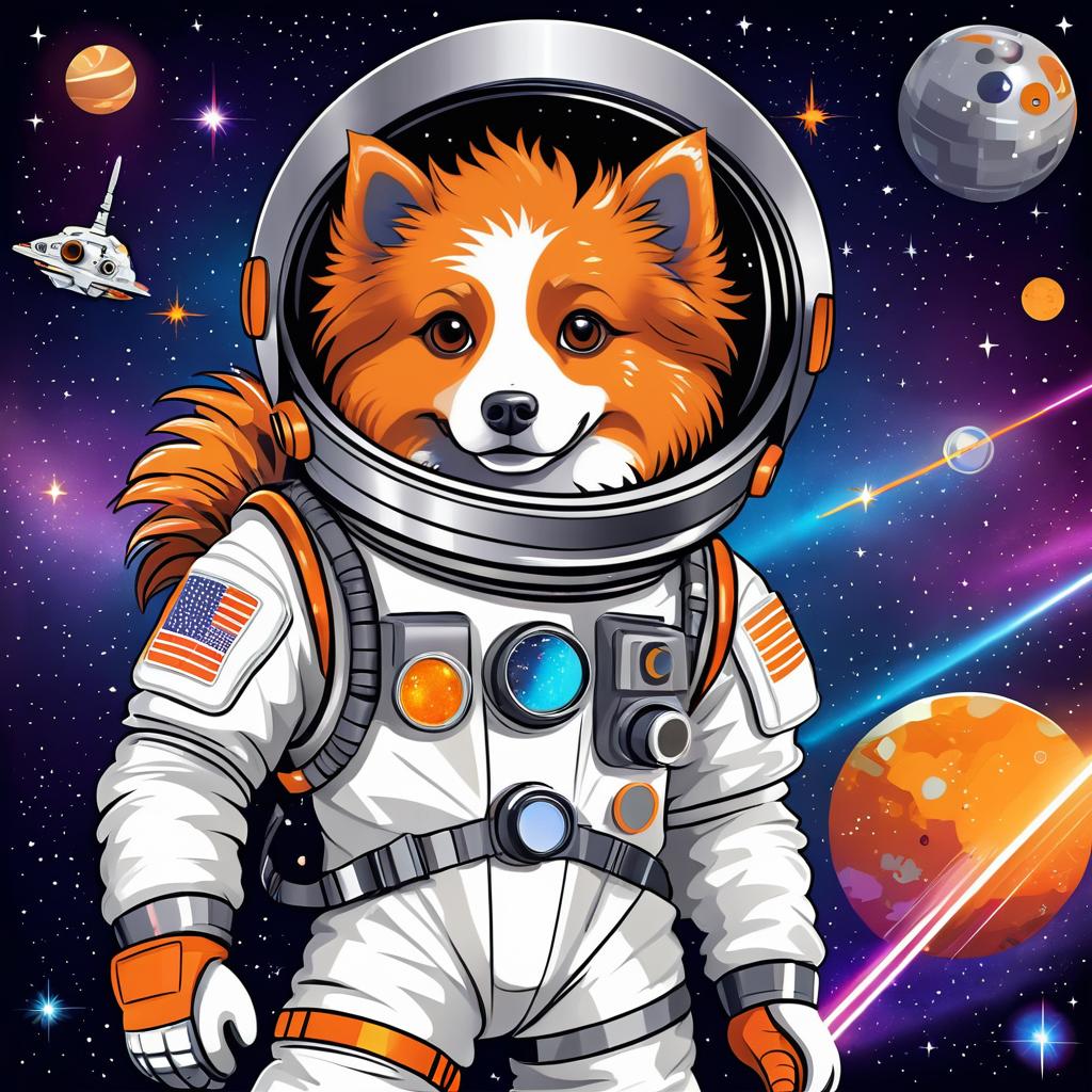 Stylish Cartoon Astronaut Dog in Space