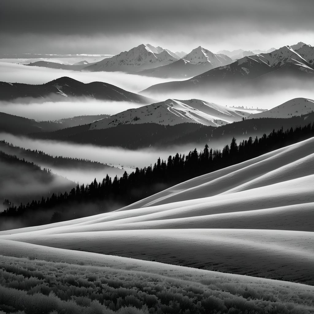 Majestic Black-and-White Mountain Landscape