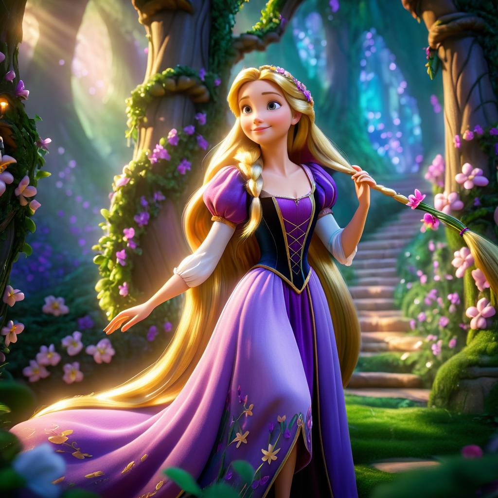 Rapunzel in an Enchanted Forest Scene