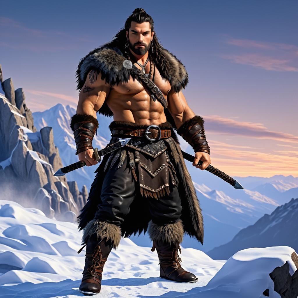 Fierce Barbarian in Twilight Mountains