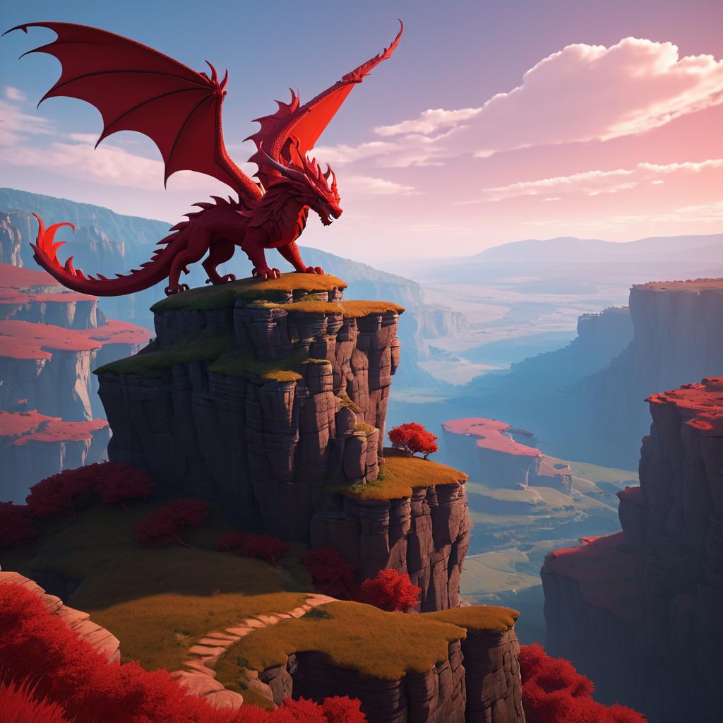 Fantasy Dragon Perched on Cliff Scene