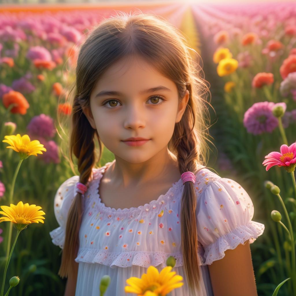 Young Girl in a Vibrant Flower Field