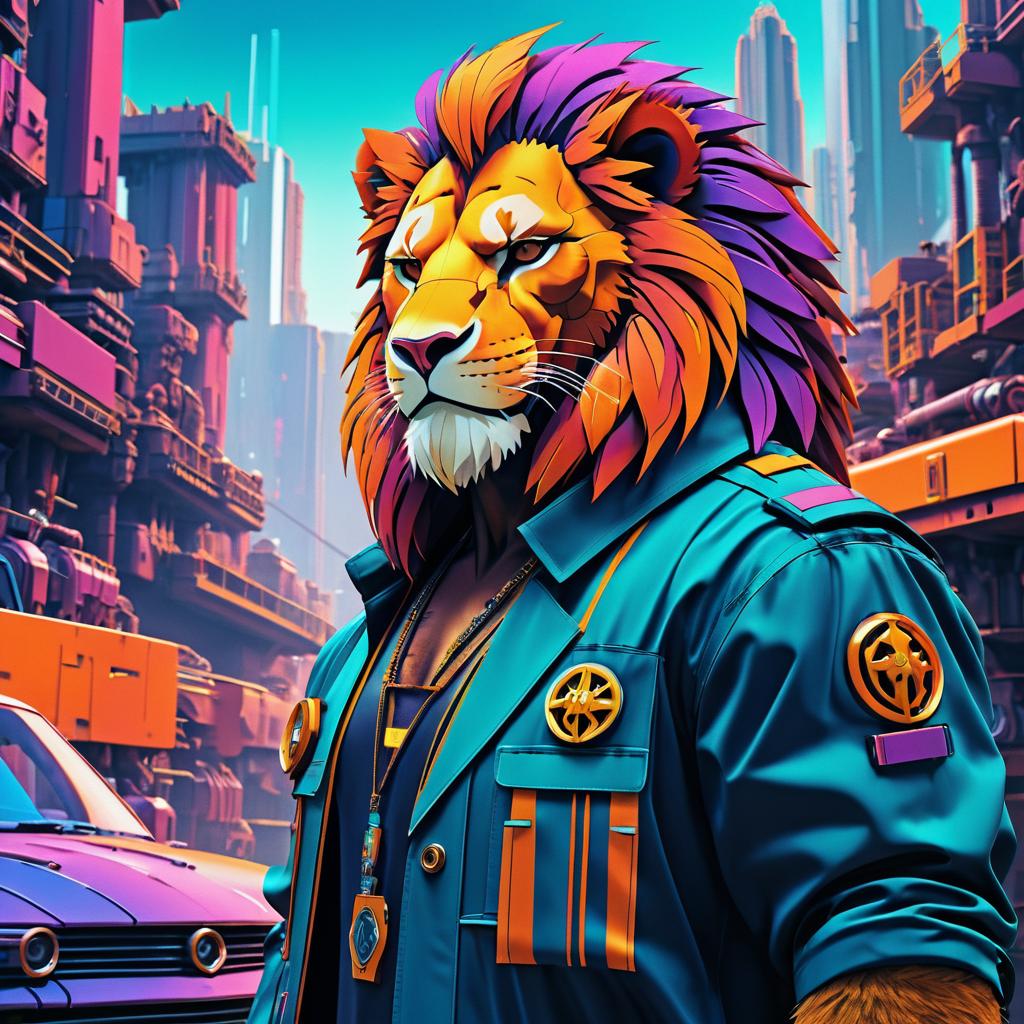 Noble Cyberpunk Lion King Portrait