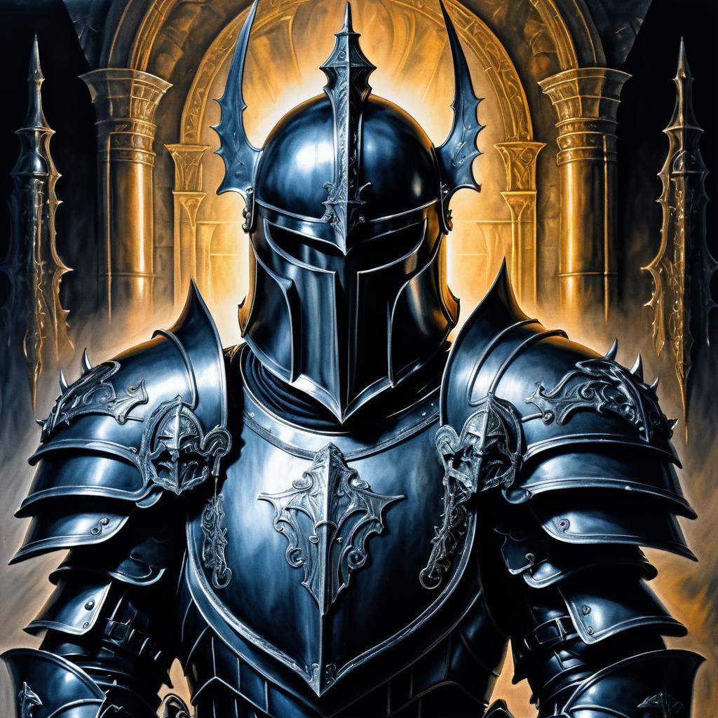 Gothic Knight Character Portrait in Crayon