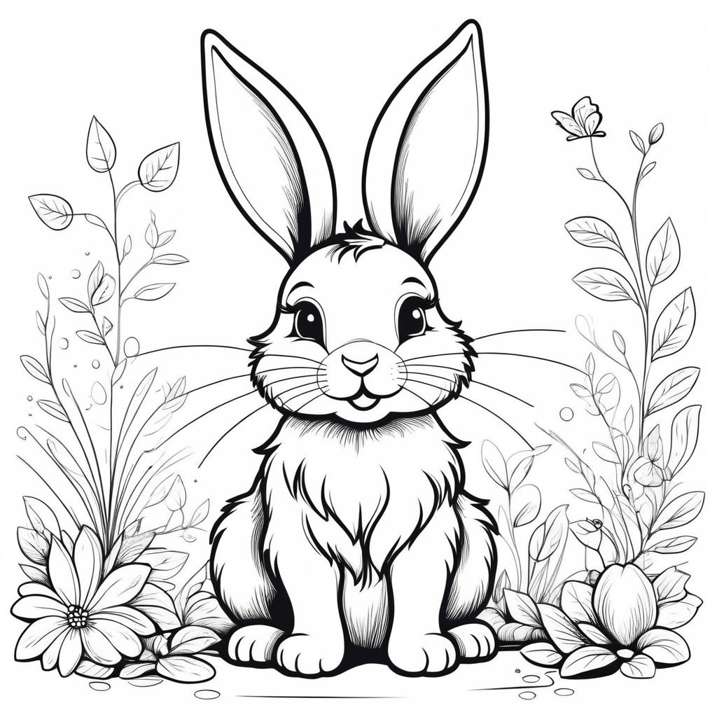 Whimsical Sassy Bunny Line Art Illustration