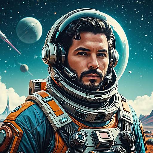 Futuristic Explorer in Vintage Sci-Fi Spacesuit