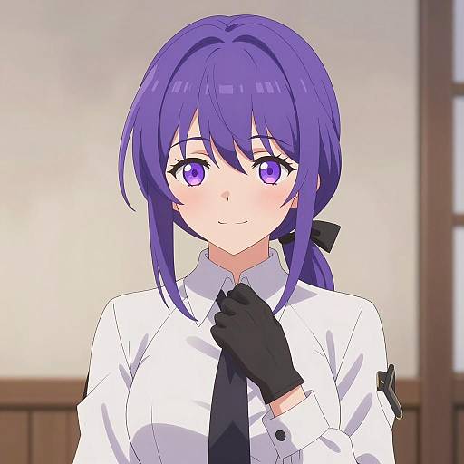 Anime Girl with Purple Hair and Smile