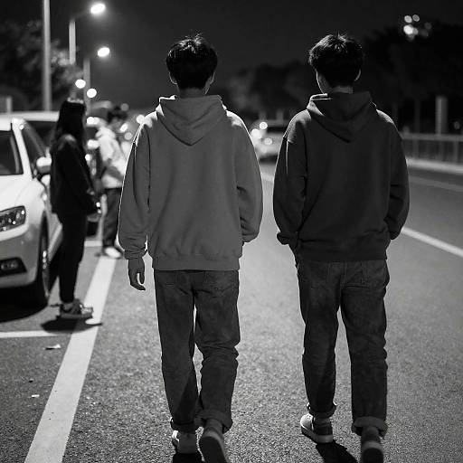 Monochrome Night Walk with Boys