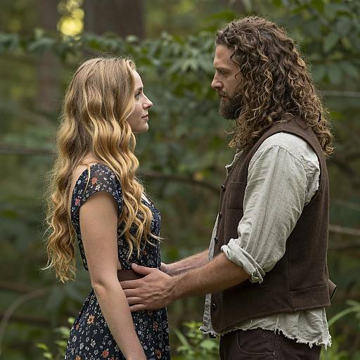 Couple Standing Close in Forest