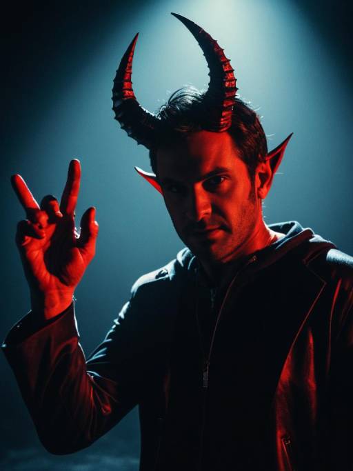 Man in Devil Horns Costume with Dramatic Lighting