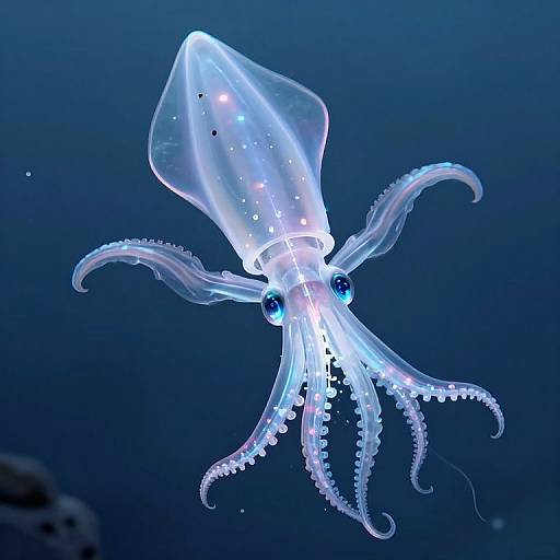 Translucent Squid with Luminous Tentacles