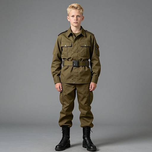 Blonde Boy in Military Uniform