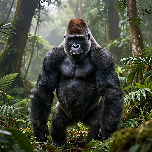 Hunchback Gorilla in Misty Jungle