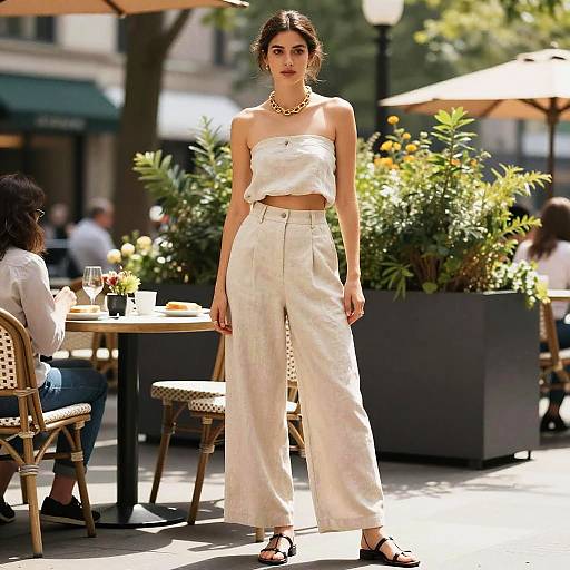 Chic Minimalist Woman in Outdoor Brunch