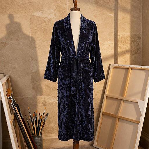 Midnight Blue Velvet Robe in Studio