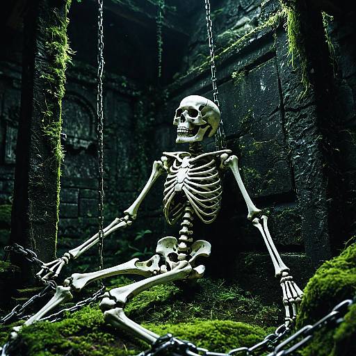 Chained Skeleton in Mossy Ancient Ruins