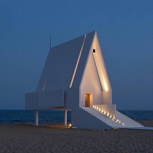Modern White Beach Pavilion at Night