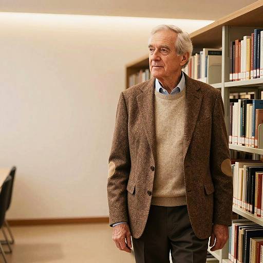 Elderly Man in Warm Library Setting