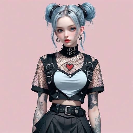 Gothic Punk Anime Illustration of Young Woman