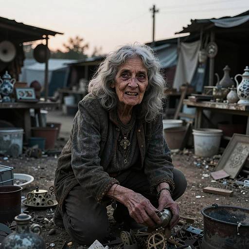 Eerie Old Woman in Abandoned Market