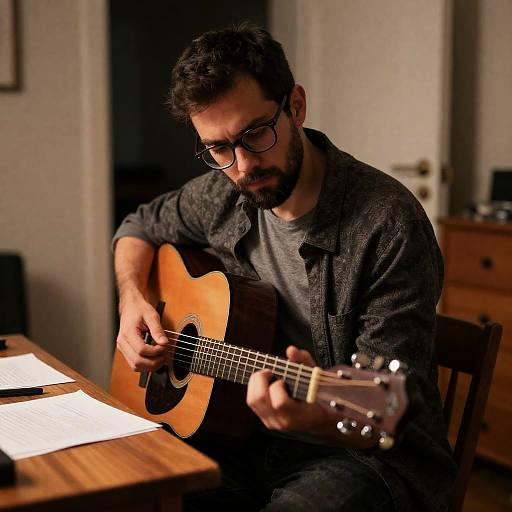 Focused Man Playing Guitar Indoors