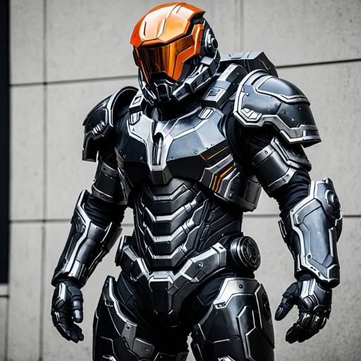 Futuristic Black Armor Cosplay with Orange Visor Helmet