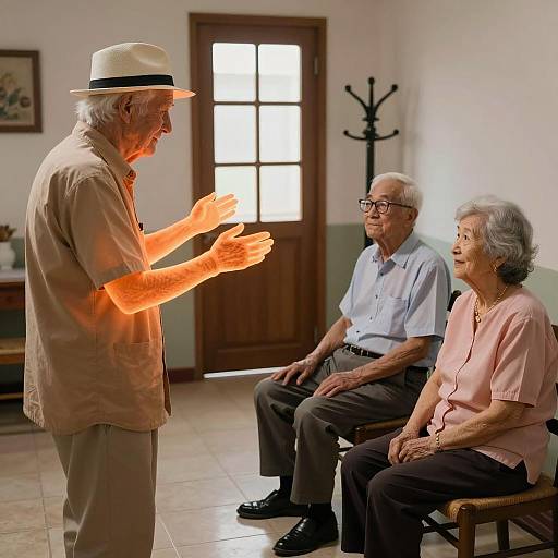Elderly Gathering with Ghostly Presence