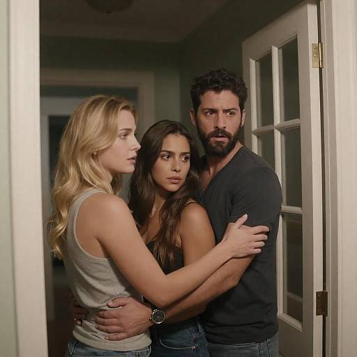 Emotional Encounter in a Dim Hallway