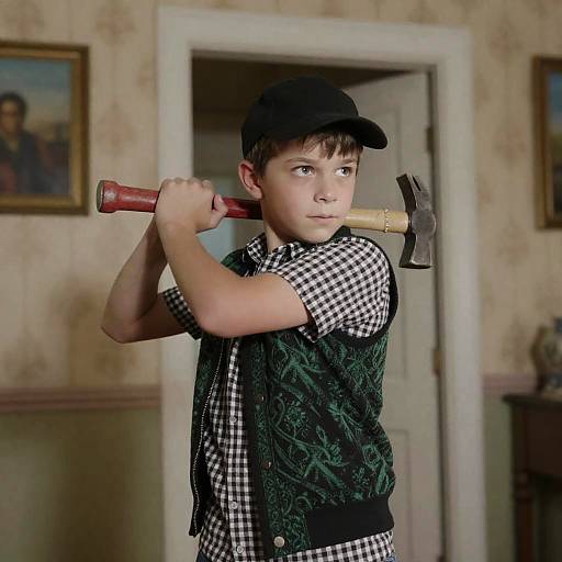 Intense Young Boy in Action Scene