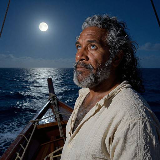 Polynesian Sailor Under Moonlight