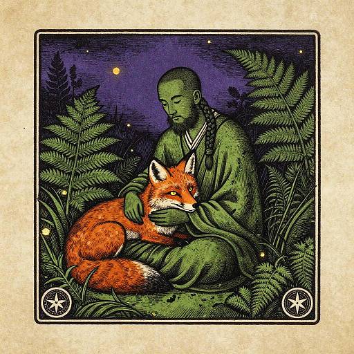 Serene Tribal Monk with Fox