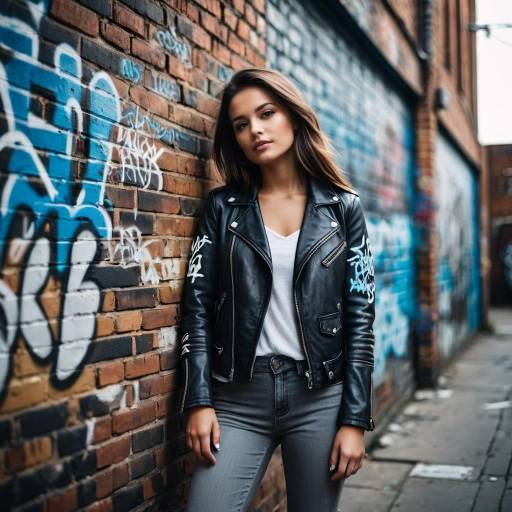 Teenage Girl in Leather Jacket by Graffiti Wall
