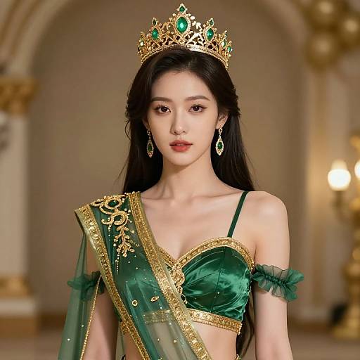 Regal Woman in Green and Gold