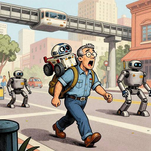 Wood Etching Cartoon: Droid Engineer Trek